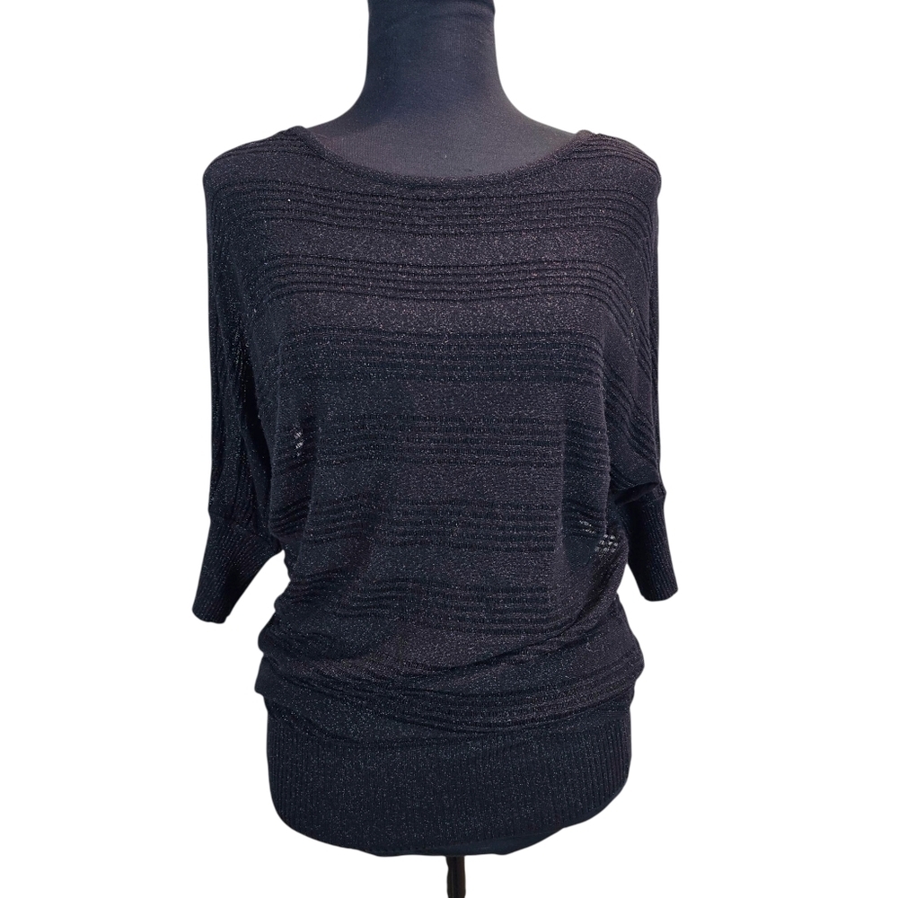 3 Suisses Collection Black Shimmer Dolman Sleeve Top French Minimalist Glam